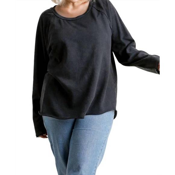 NEW UMGEE mineral washed raw hem top in black - Picture 4 of 4